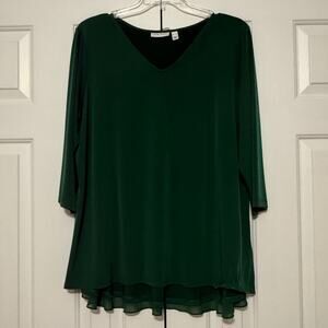 Susan Graver Liquid Knit V-Neck Tunic Blouse, Dark Green, Size XL